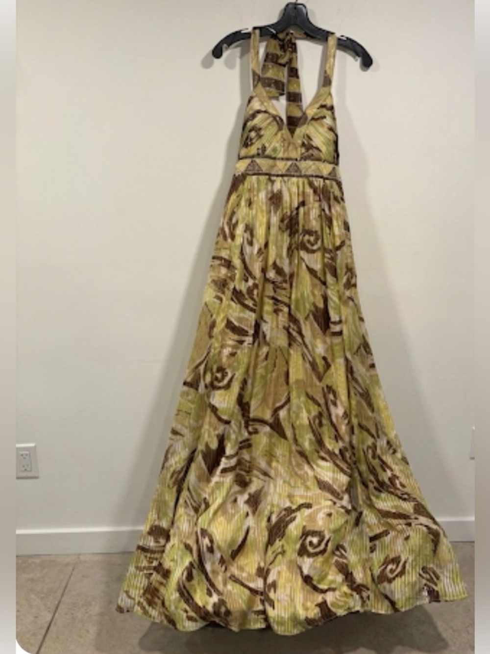BCBGMAXAZRIA Silk Metallic Halter Maxi Gown, an iconic Y2K-era formal dress